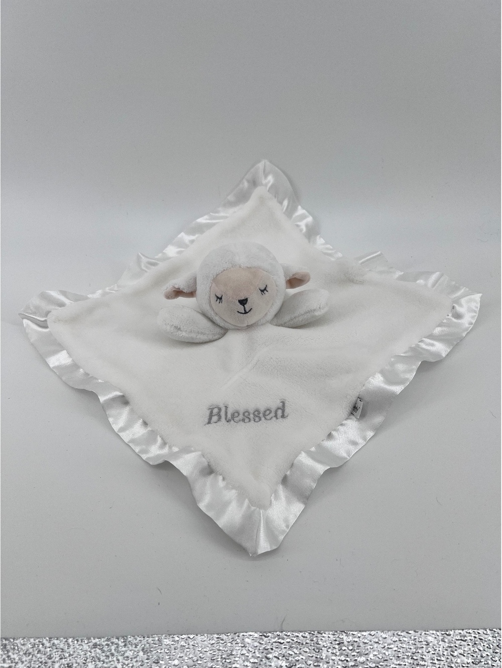 Hallmark White Lamb Security Blanket Blessed Plush Lamb Lovey Satin Trim